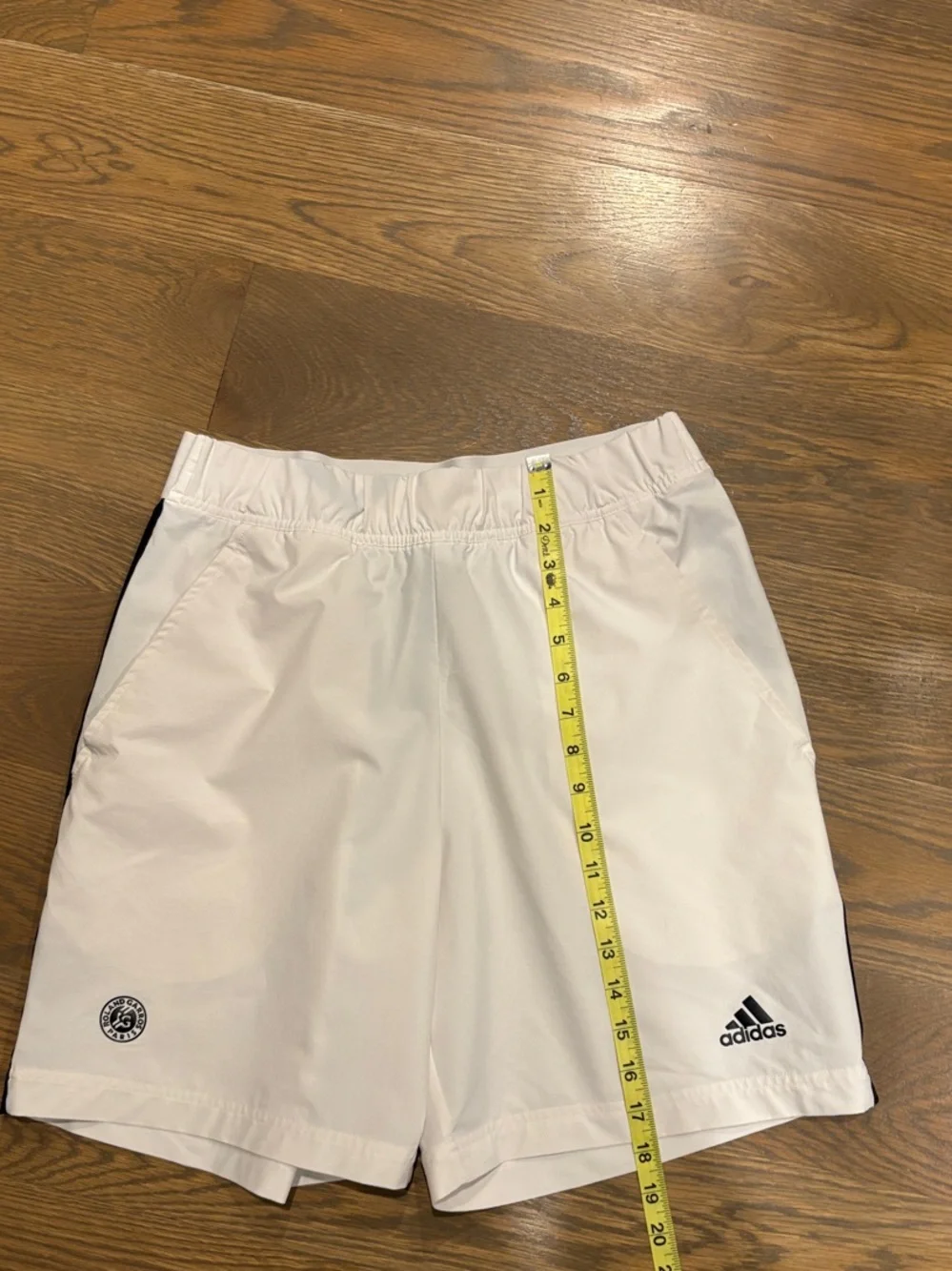 adidas large Men's White Athletic Shorts with Black Trim